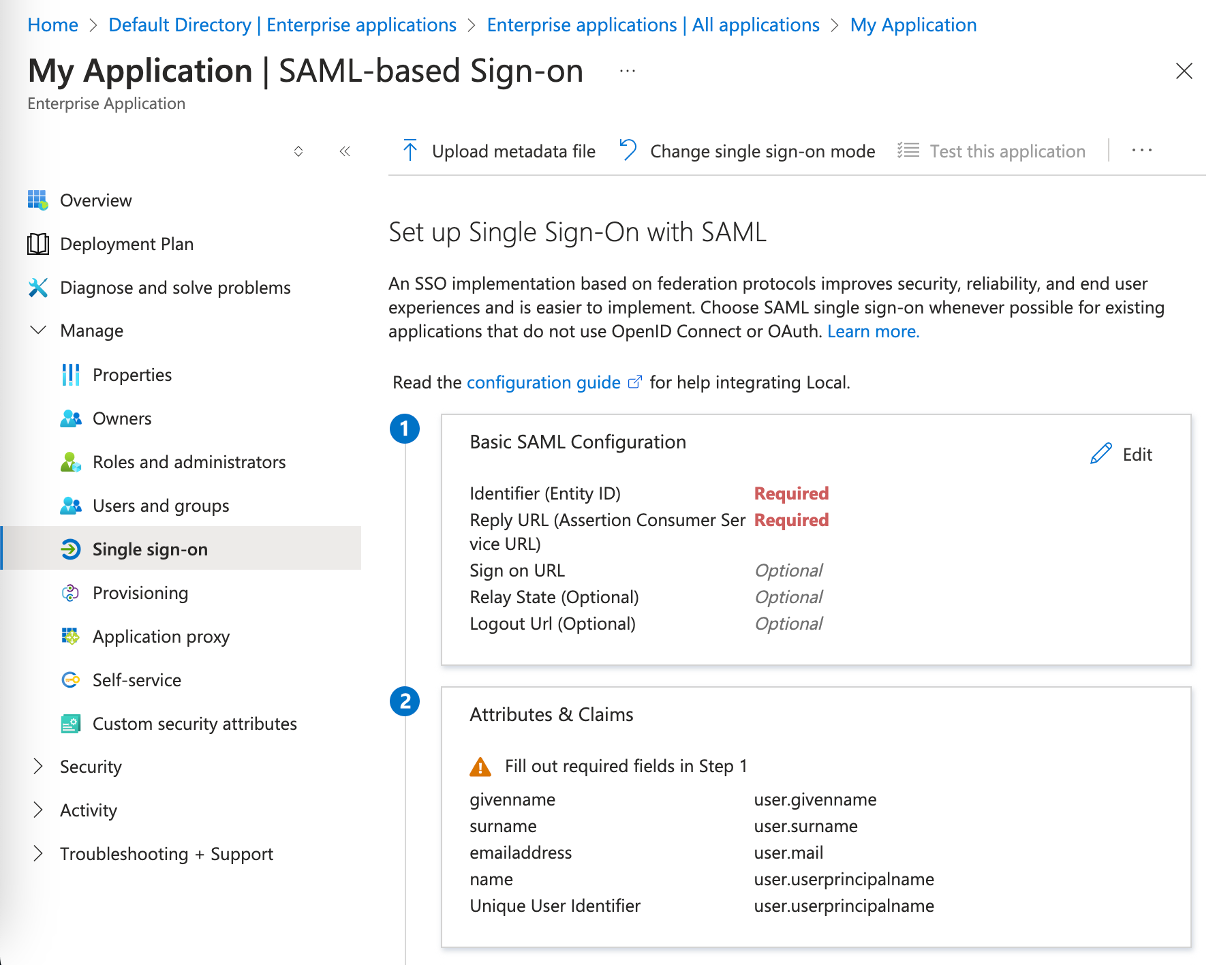 Step 8: Basic SAML Configuration